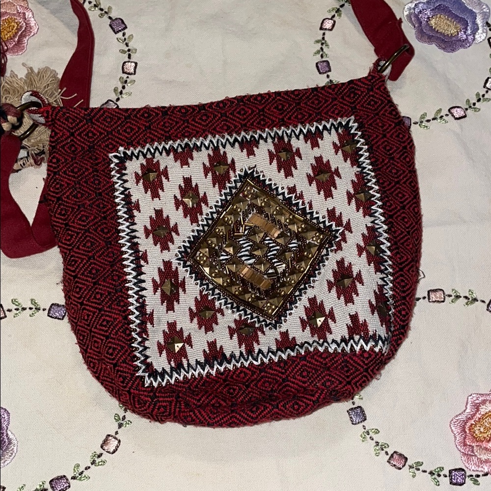 Beaded Red and White Purse